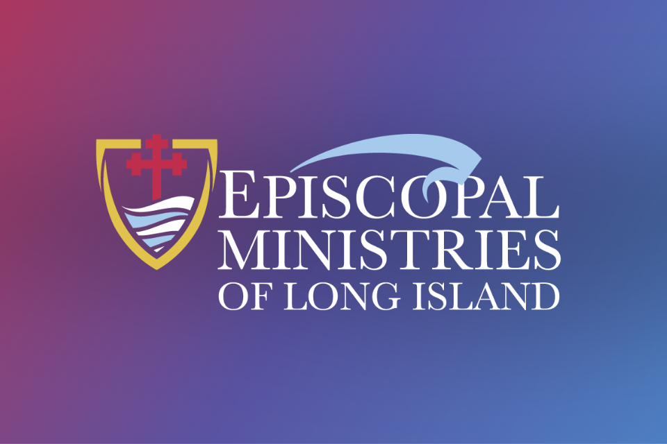 Episcopal Ministries of Long Island shield on a red and blue gradient